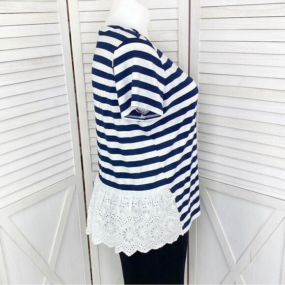 Skies Are Blue Michelle Striped Eyelet Hem Shirt Top Blue White XL - Picture 4 of 12